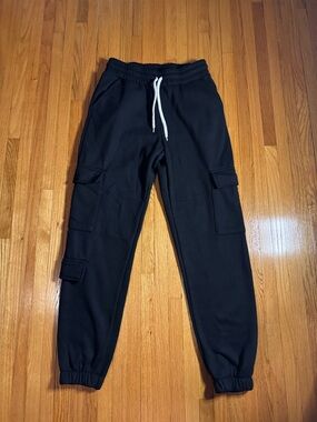Black Cargo Joggers Women’s Medium Elastic Waist Drawstring Pants
